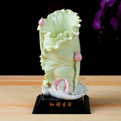 荷叶花瓶 中陶瓷式插花花器 现代家居装饰办公桌面礼品 和谐生活