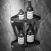 淋浴房304不锈钢三角篮免打孔 卫生间置物架壁挂黑色浴室墙角收纳