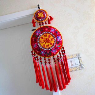 民族风刺绣布艺玄关壁挂 家居客厅玄关背景墙挂件店铺餐馆装饰品