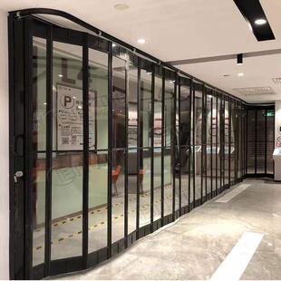 商场铝合金透明折叠门水晶推拉门无地轨弧形商铺门香港横向拉闸门