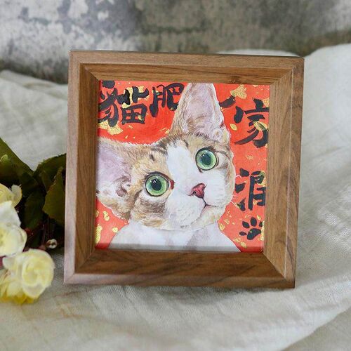 宠物水彩画像f定制纯手绘猫咪狗狗照片头像画设计桌面摆台新年礼