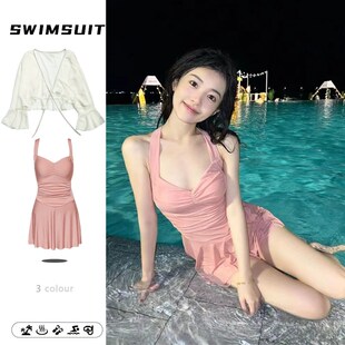 泳衣女裙式连体保守防晒罩衫韩版izns风少女小胸聚拢2024新款泳装