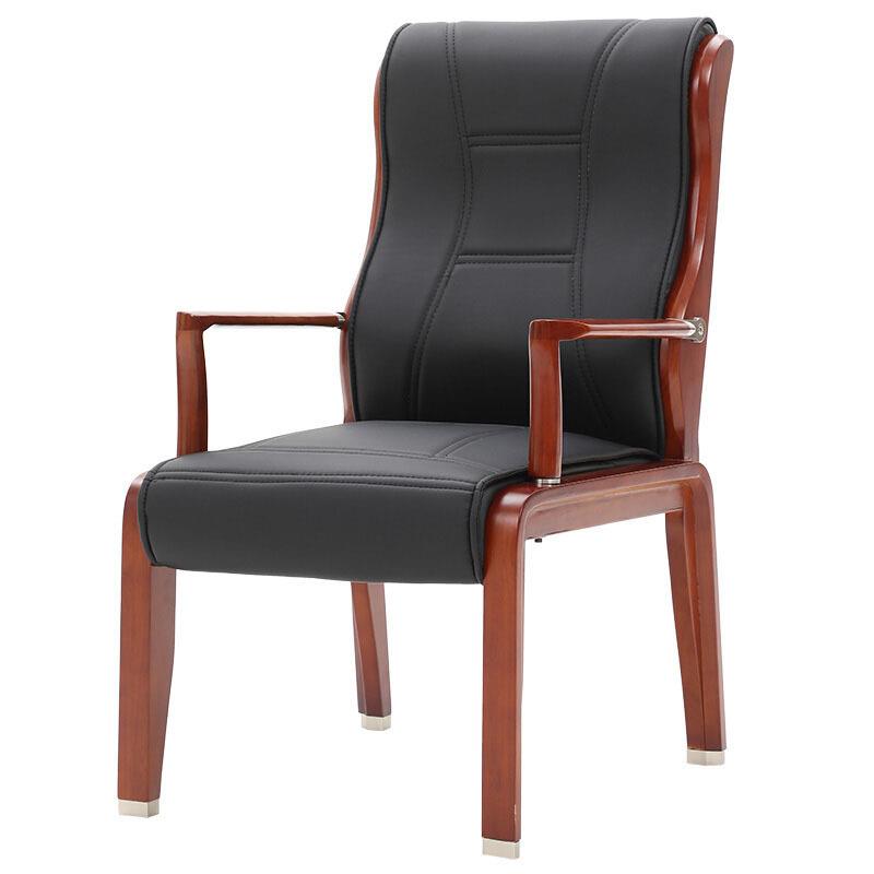 会议室橡木会议椅高档西皮办公座椅高靠背四脚麻将椅子实木带扶手