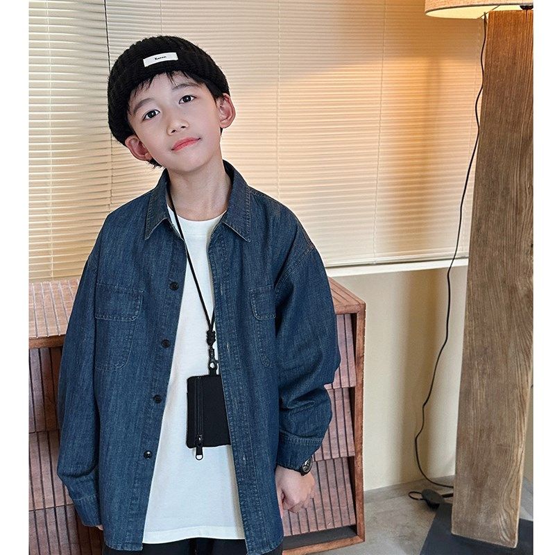 男童牛仔衬衫儿童衬衣薄款春秋款2025新款男孩春装上衣外套童装潮