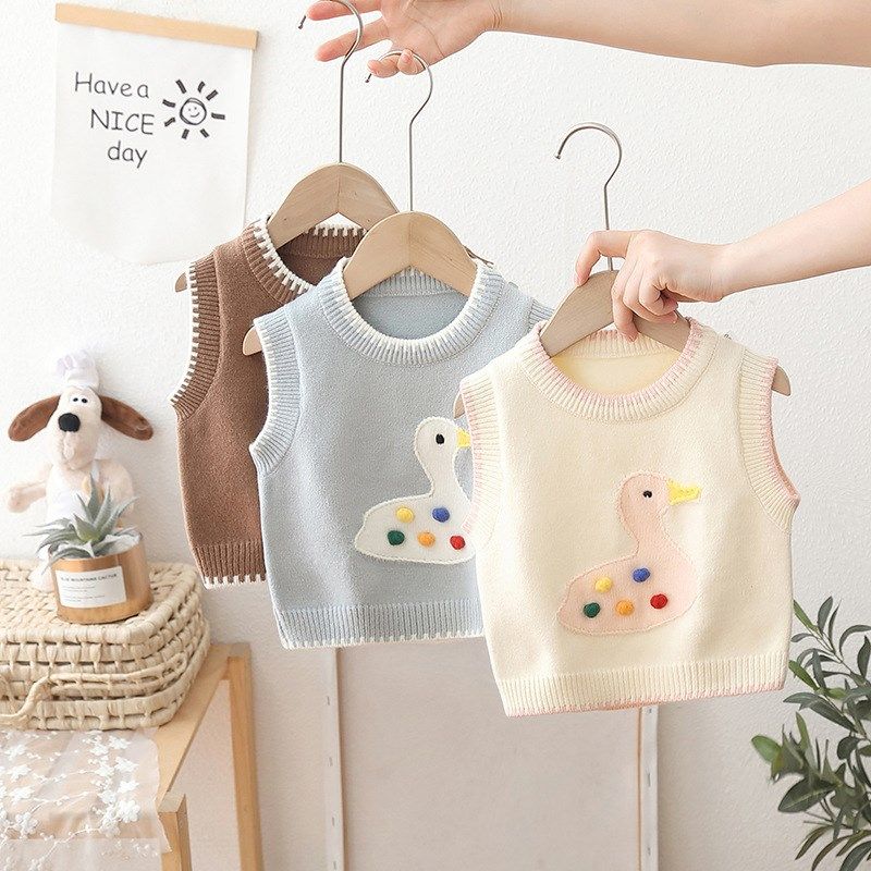 女童毛线背心外穿卡通洋气2024新款秋装婴儿童女宝宝针织毛衣马甲