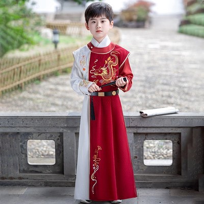 汉服男童2024新款圆领袍国学古风童装中国风男孩古装儿童唐装夏季