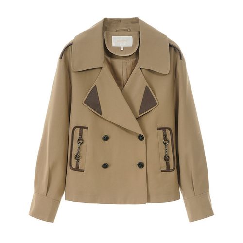 SOMSOM/索玛卡其色工装风衣女春秋季双排扣西装领英伦风长袖外套