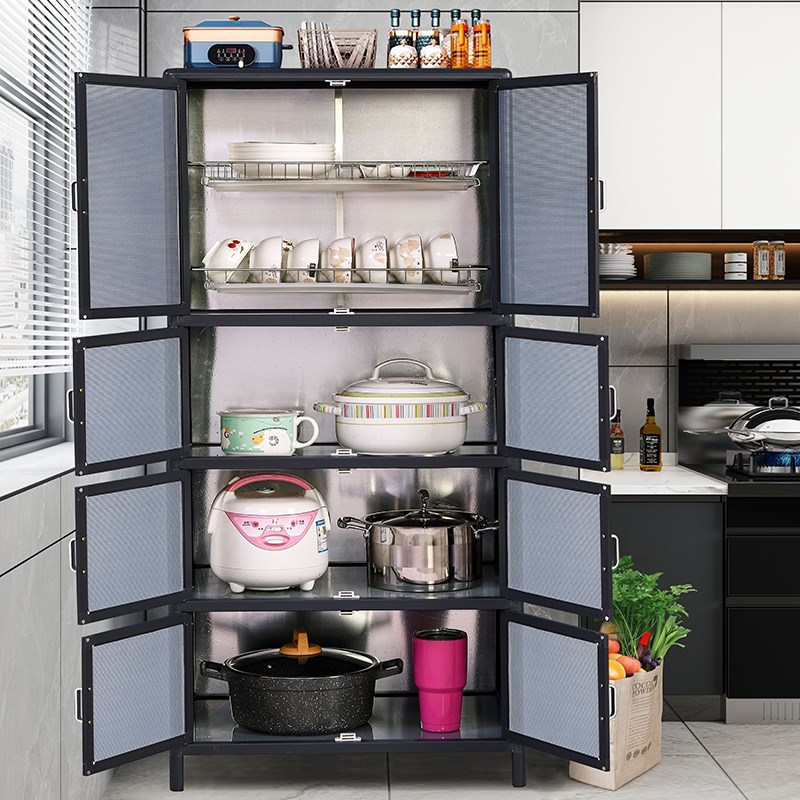 厨房置物架多层不锈钢纱网储物柜铝合金家用放碗柜收纳柜橱柜