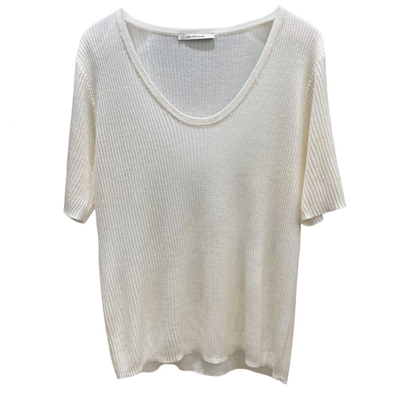 细米定制U领细羊毛短袖T恤女夏季轻薄纹理显瘦凉感针织衫套头上衣,女装/女士精品,毛针织衫,淘宝优惠券,粉丝福利购,淘宝优惠卷