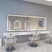 美发店烫染区理发店镜子发廊专用网红大通镜剪发镜台挂墙带灯单面