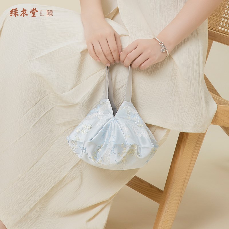 彩衣堂国风竹子梅花苞八角手拎手提小包女手机零钱收纳汉服旗袍