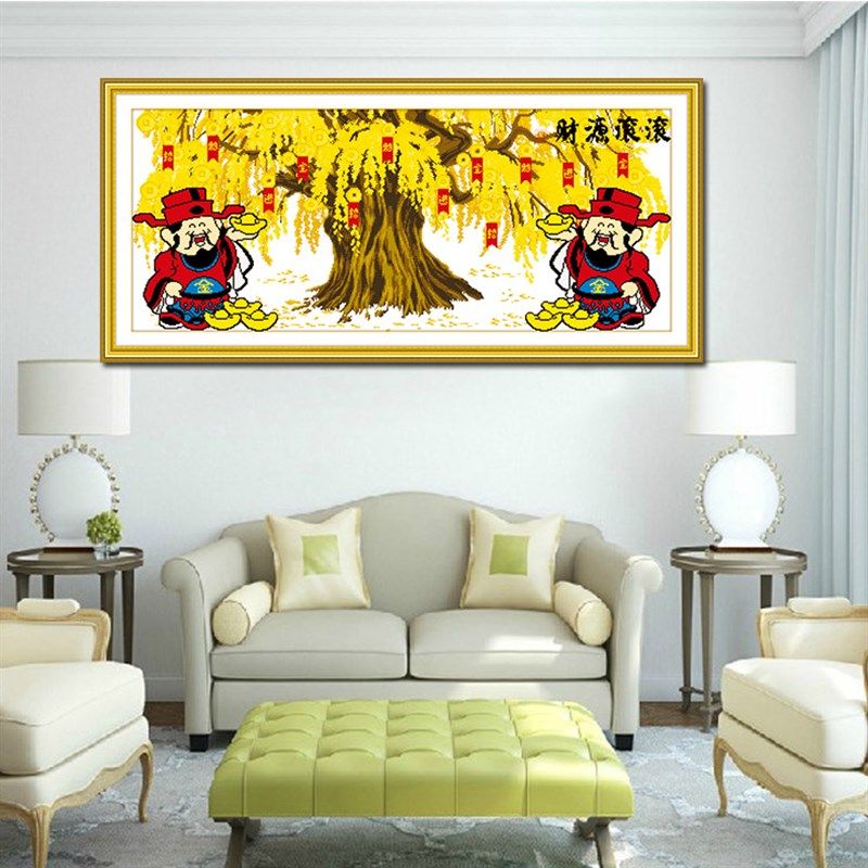 青飞精准五福临门十字绣财源滚滚摇钱树十字绣恭喜发财客厅