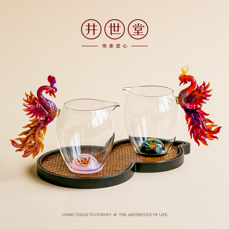 井世堂高颜值手工凤凰侧把公道杯玻璃高档功夫茶水分茶器高端茶海,餐饮具,公道杯,淘宝优惠券,粉丝福利购,淘宝优惠卷