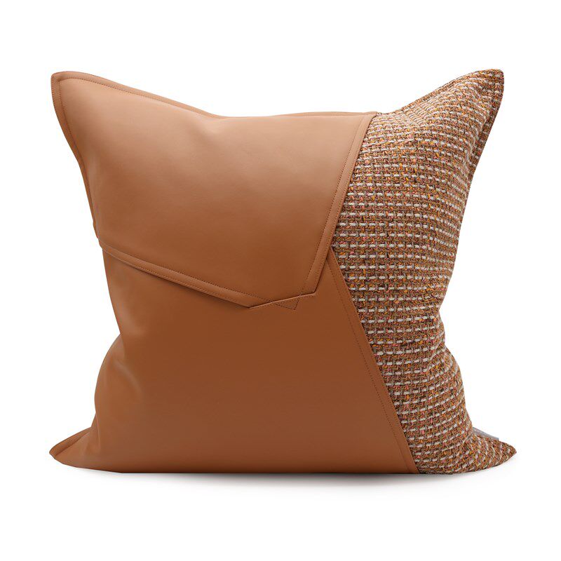 样板间现代橙色皮质拼接肌理靠垫靠包售楼处客厅沙发抱枕套