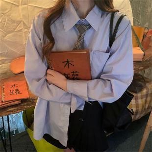 秋季新款蓝色JK制服衬衫基u础款女学生长袖衬衫日系学院风百搭班