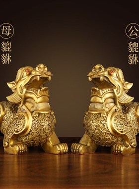 纯铜貔貅摆件 一对公母皮丘家用客厅店铺办公室全铜开业礼品 貔恘