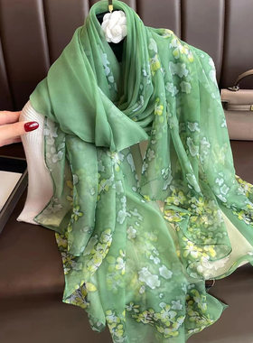 新款韩版优柔纱玫瑰花丝r巾女时尚洋气防嗮空调披肩旅游拍照沙滩