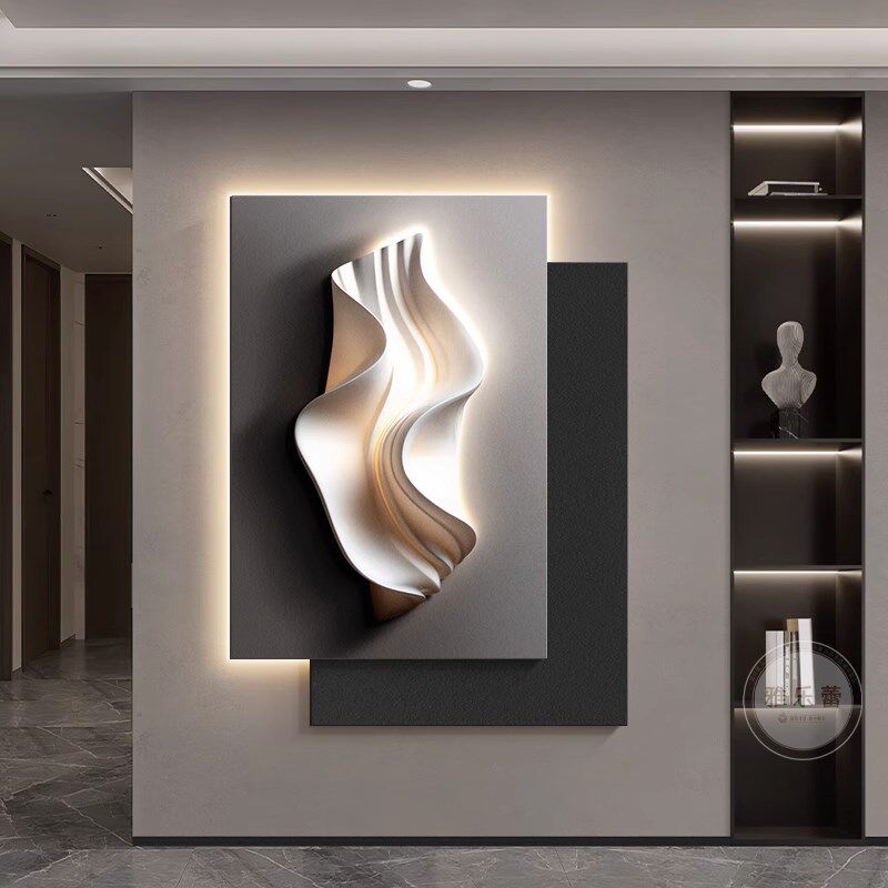 现代简约客厅装饰画高级感沙发背景墙壁灯画抽象极简大气玄关挂画