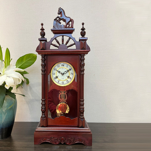 纯铜机械钟实木马到功成挂钟整点报时座钟发条老式座钟打响台钟表