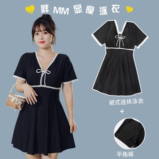 大码 日系ins风仙女温 泳衣女连体保守胖mmq200斤遮肚显瘦宽松裙式