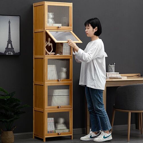书架置物架落地简易n家用儿童书柜置物柜带门客厅多层靠墙储物柜