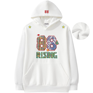 八八上升88rising 小香风星星高端万针刺绣加绒加厚保暖连帽卫衣