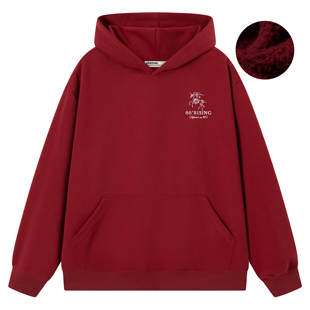88rising马年新春加绒连帽红色卫衣字母印花休闲百搭上衣男女同款