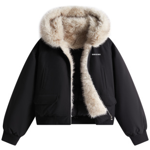 88rising美式款字母印花logo休闲防风外套毛领连帽羽绒服男女同款