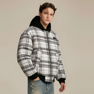 88rising美式学院风复古格纹防风防寒保暖假两件外套羽绒服男女款