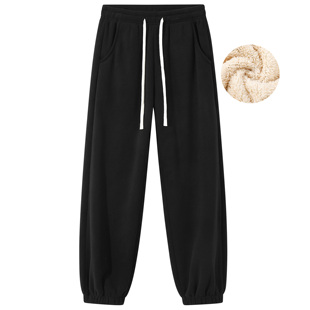 88rising简约加绒加厚羊羔绒束脚裤子卫裤宽松舒适休闲裤男女同款