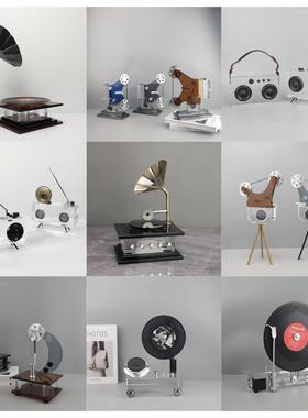 北欧创意水晶几何留声放映机摆件客厅酒柜玄关样板房软装家居饰品