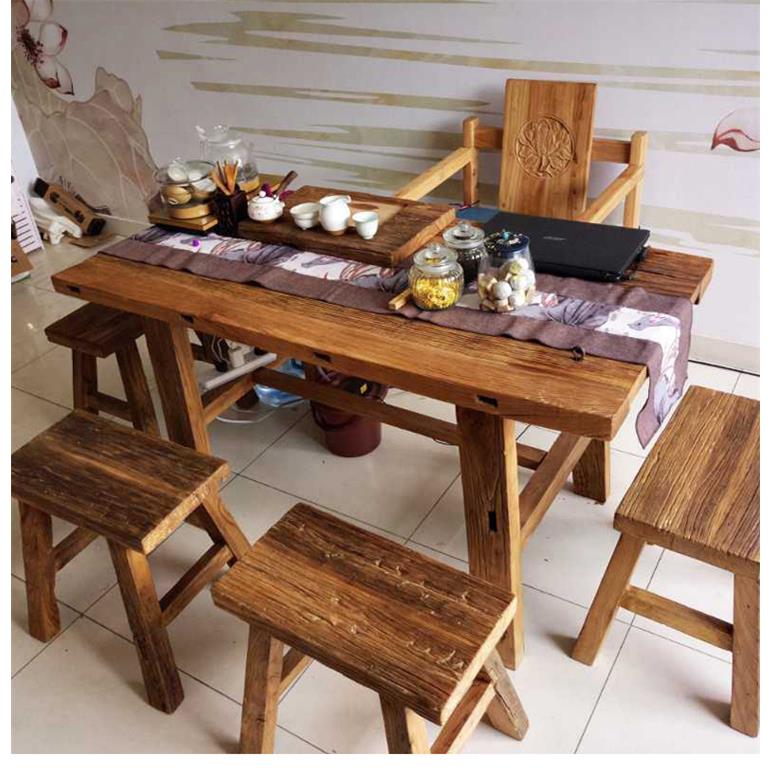 老榆木门板旧木板茶桌禅意原木风化旧门板老榆木桌子复古门板桌面