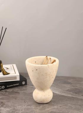 极简侘寂风天然黄洞石香薰蜡烛杯焚香炉香薰晶石扩香容器家居饰品