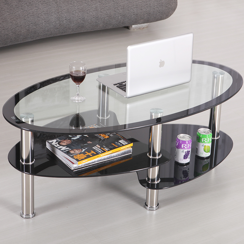 创意椭圆形茶几小户型钢化玻璃白色黑色客厅茶几沙发简约现代茶桌