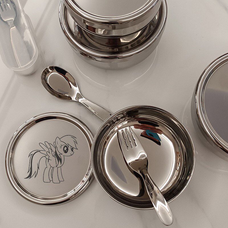 304不锈钢儿童碗防摔双层隔热防烫宝宝饭带盖家用套装卡通定制