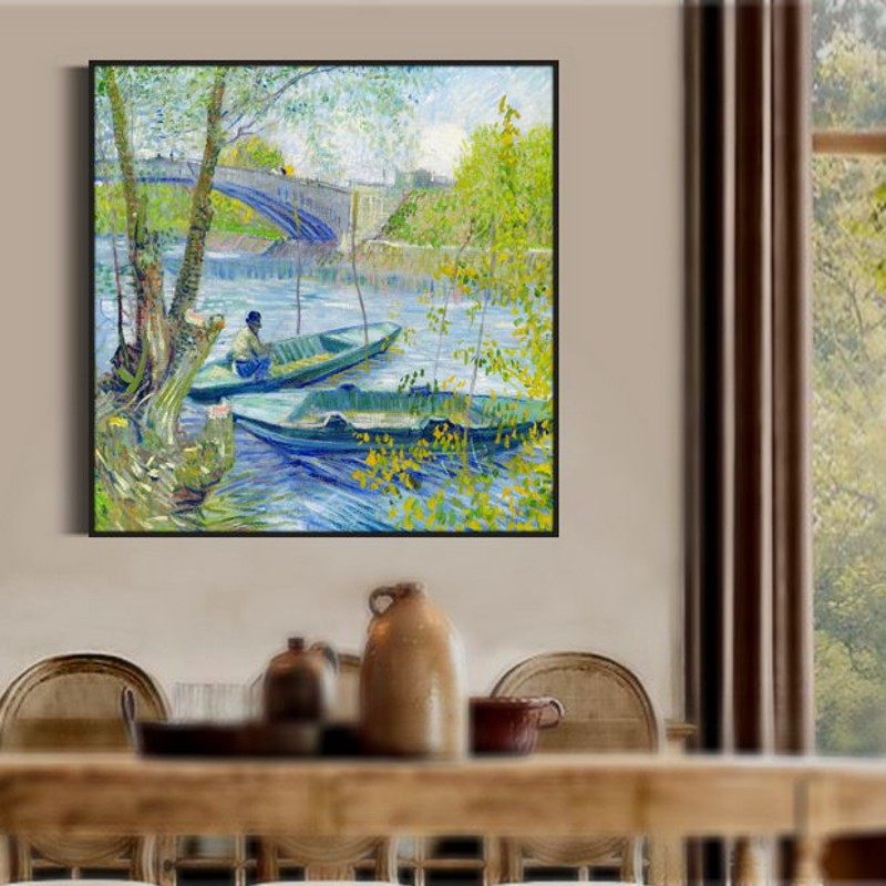 印象派风景 梵高 莫奈田野花朵花园家居艺术装饰画客厅绿色无框画