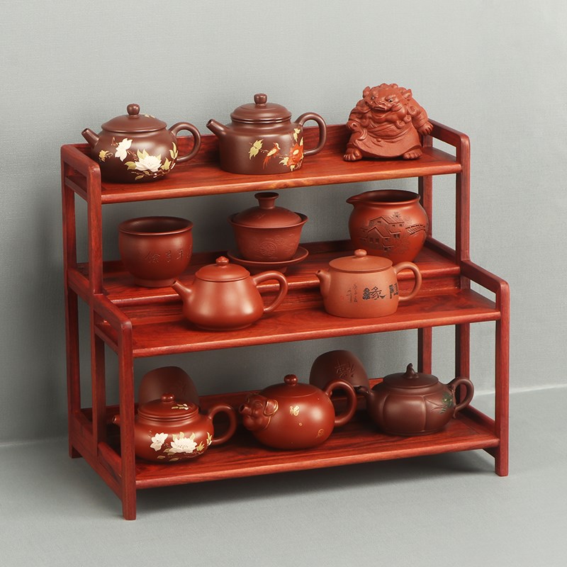 小博古架实木茶具架子置物架新中式紫砂壶摆放架展示架茶壶茶杯架