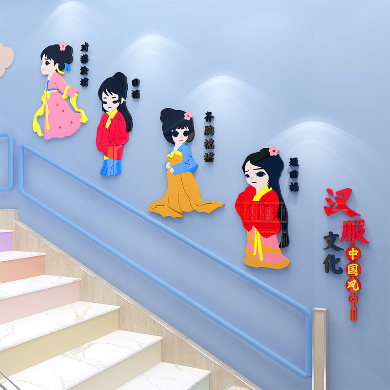 幼儿园汉服主题墙面装饰教室楼梯中国风传统文化环创布置材料墙贴