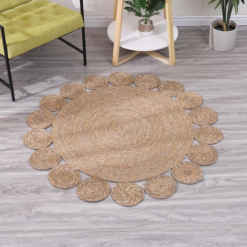 水芦苇手工草编织地毯垫圆形客厅茶几地垫卧室地毯服装店摄影装饰