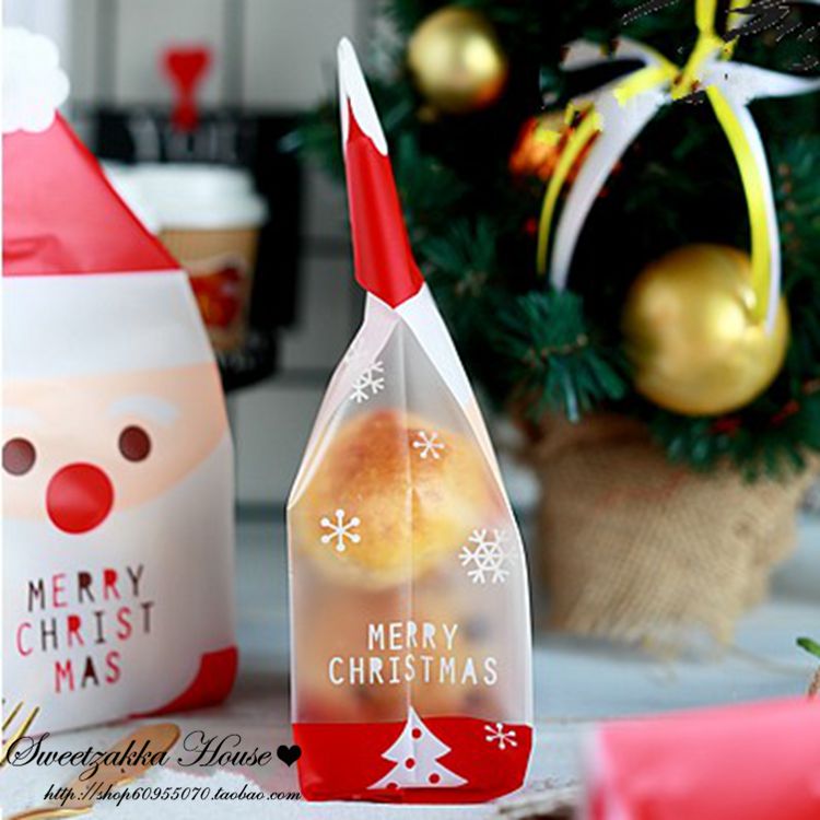 1件包邮 50个价可爱圣诞老人造型糖果袋背封袋圣诞礼物袋饼干袋