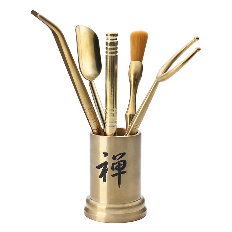 纯铜六君子茶具零配茶夹茶铲茶叉茶刀茶勺茶匙养壶笔套装茶道配件