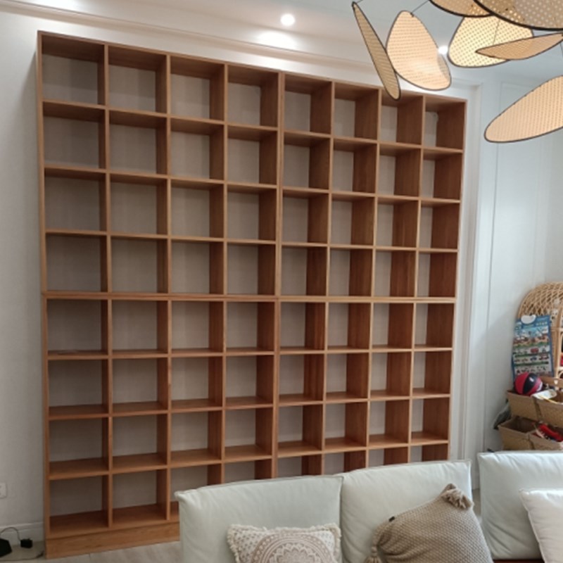 满墙书架实木格子可定制原木书柜樱桃木模块组合置物柜客厅书房柜