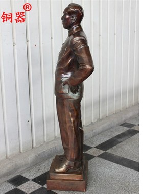 宇卓铜器 纯铜周总理周恩来铜像全身像办公室摆件黄铜周总理