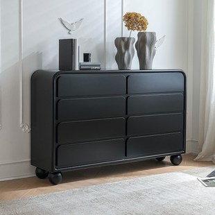 七里屋/法式复古风黑色实木八斗柜卧室房间客厅奶油中古风储物柜