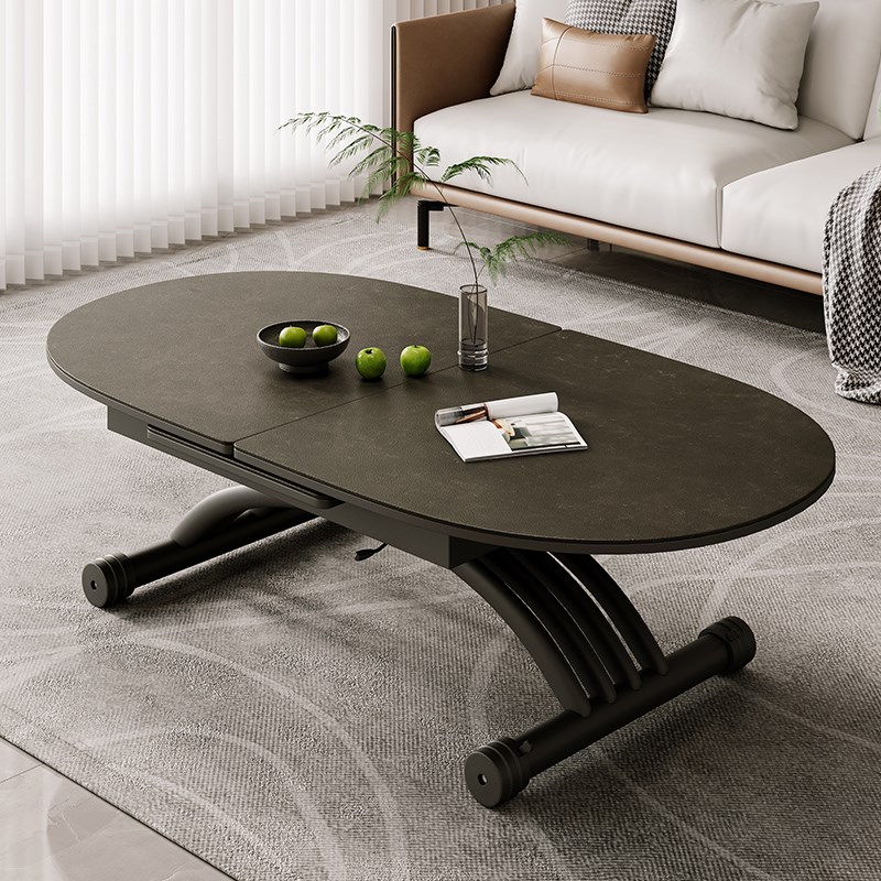 冠喻岩板餐桌茶几可升降折叠拉台两用移动家用小户型钢架多功能