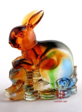 六合春 琉璃十二生肖兔子创意家居工艺礼品摆件生日贺寿结婚礼物