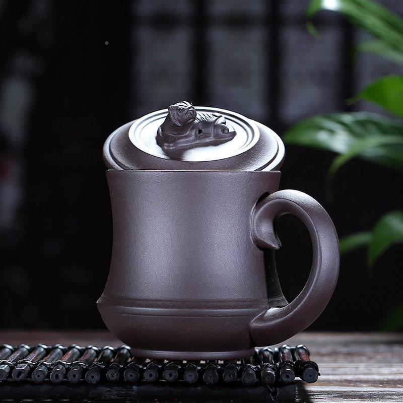 宜兴茶紫砂杯纯手工带盖杯卧虎藏龙隔PMU滤过茶漏家用片茶具水杯