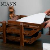 胡桃收纳架办公书桌面A黑收4文件料置物架资抽屉式 多层日式 纳盒