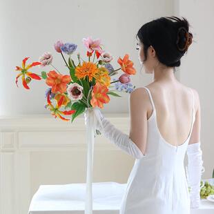 心想事橙花束24SH0110生彷真插花毕礼物送女花手捧花卉业假花摆件