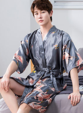 丝绸夏季大码仙鹤中长款家居服